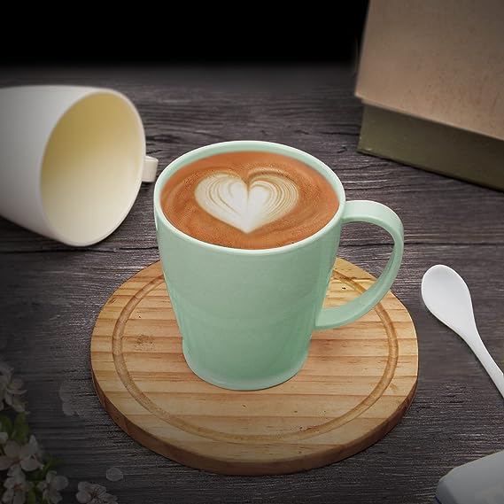  Coffee cup 6-piece set, plastic coffee cup set, 10 oz non-breakable plastic coffee cup, with handle, BPA-free, 3colors, reusable plastic cup (dishwasher safe)