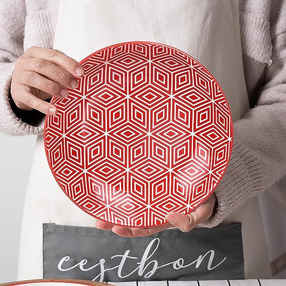 Ceramic Pasta Bowls Set of 6, 30 oz Large Salad Bowl, 8.2 Inch Wide and Shallow Serving Plates Bowls, Colorful Bowls for kitchen, Soup Bowls for Pasta, Salad, Soup, Microwave & Dishwasher Safe