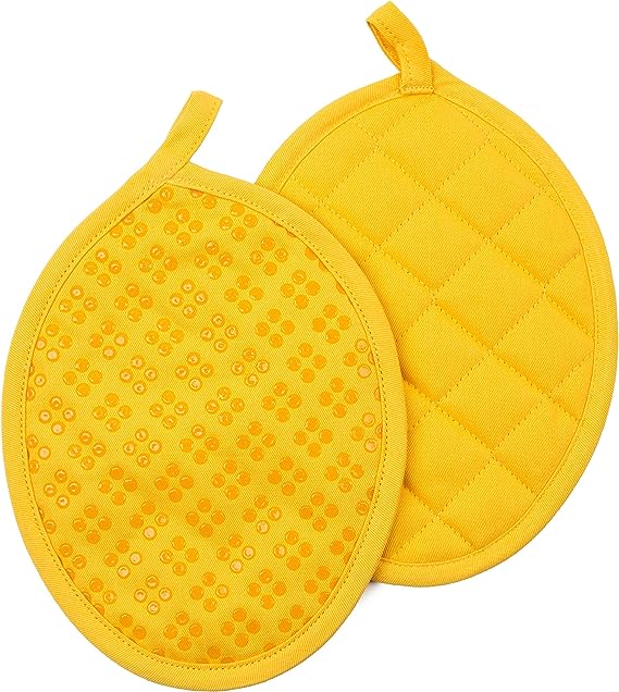 Kitchen Towels Dishcloths Oven Mitts and Pot Holders Set of 9,  100% Cotton Terry Dish Towels & Dish Cloths, Non-Slip Silicone, Yellow