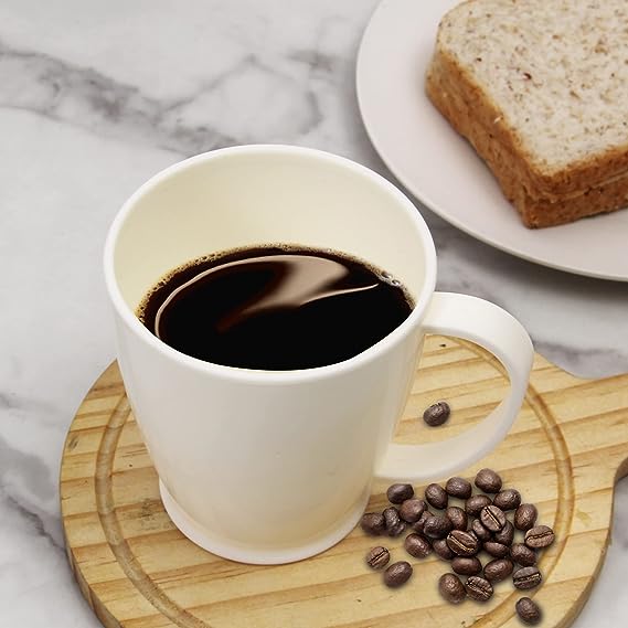  Coffee cup 6-piece set, plastic coffee cup set, 10 oz non-breakable plastic coffee cup, with handle, BPA-free, 3colors, reusable plastic cup (dishwasher safe)