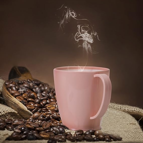  Coffee cup 6-piece set, plastic coffee cup set, 10 oz non-breakable plastic coffee cup, with handle, BPA-free, 3colors, reusable plastic cup (dishwasher safe)