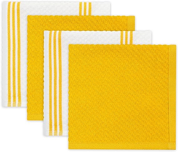 Kitchen Towels Dishcloths Oven Mitts and Pot Holders Set of 9,  100% Cotton Terry Dish Towels & Dish Cloths, Non-Slip Silicone, Yellow