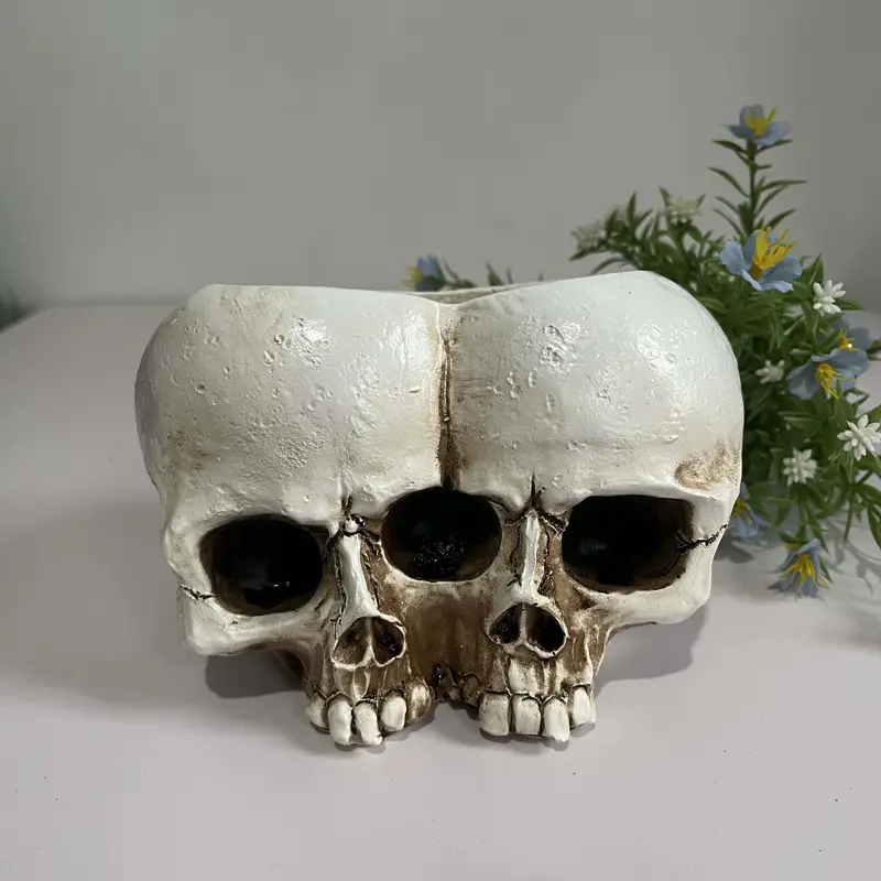 💀Resin Skull Planter, Halloween Decoration Gothic  Head Flower  Pot Carved，1 set🎃