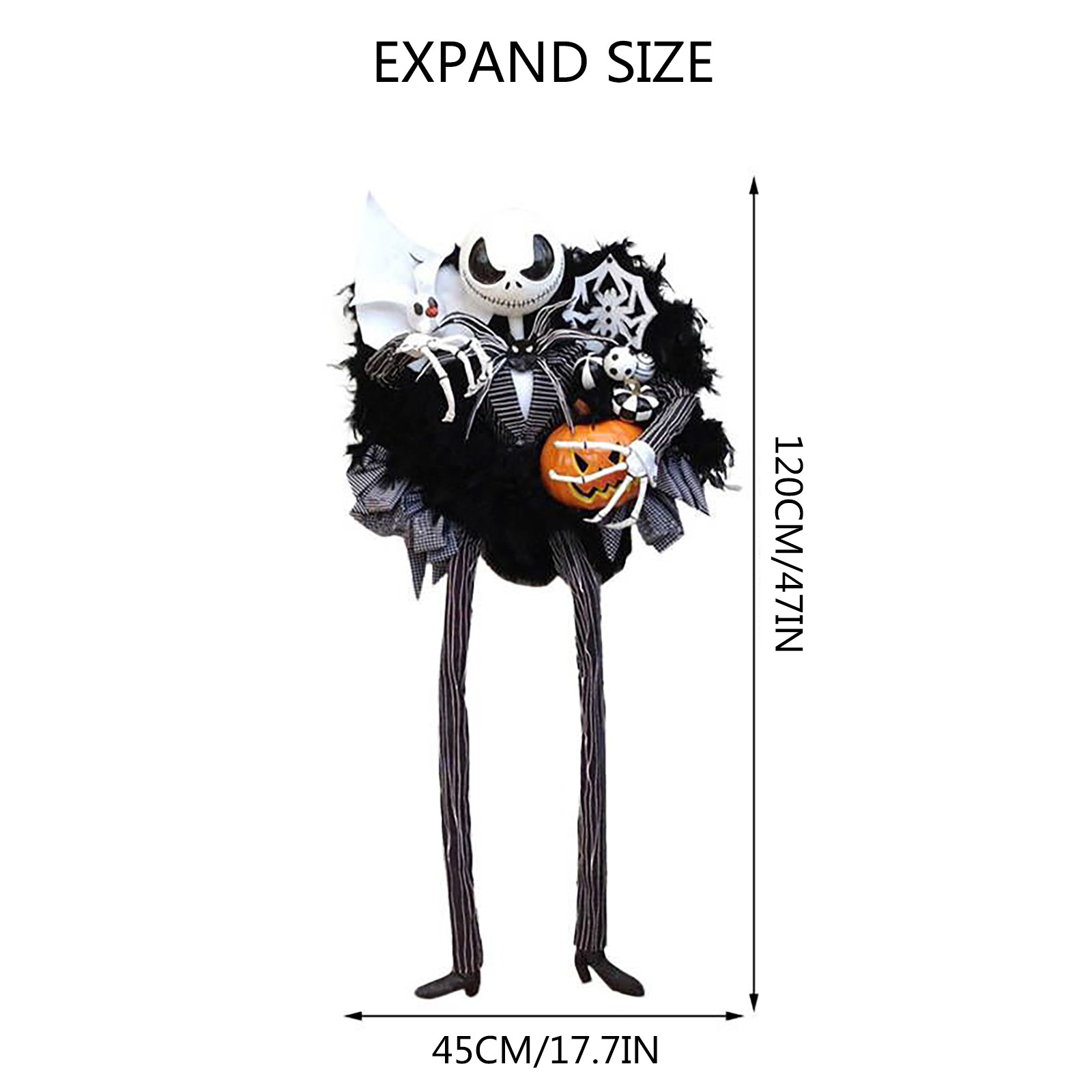 120cm Halloween Christmas Wreath For Front Door Windows Large Black Horror