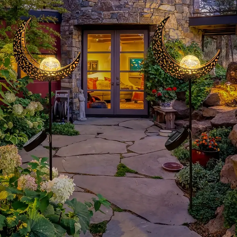 🌕 Garden Solar Lights Outdoor Moon Crackle Glass Globe 🌕 