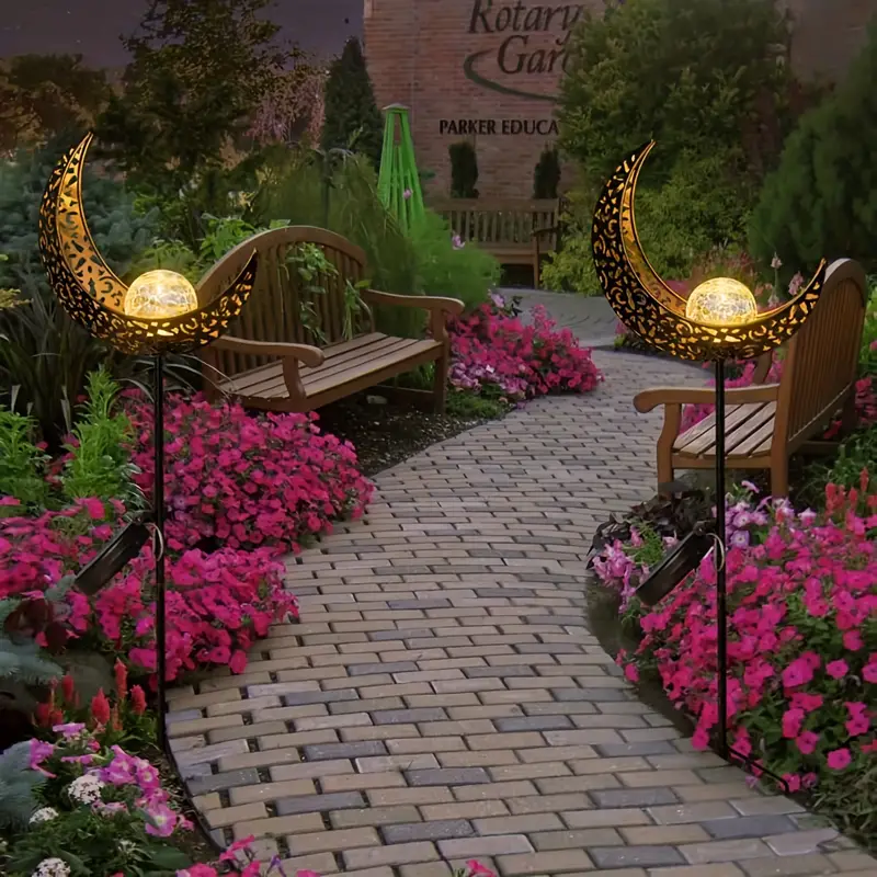 🌕 Garden Solar Lights Outdoor Moon Crackle Glass Globe 🌕 