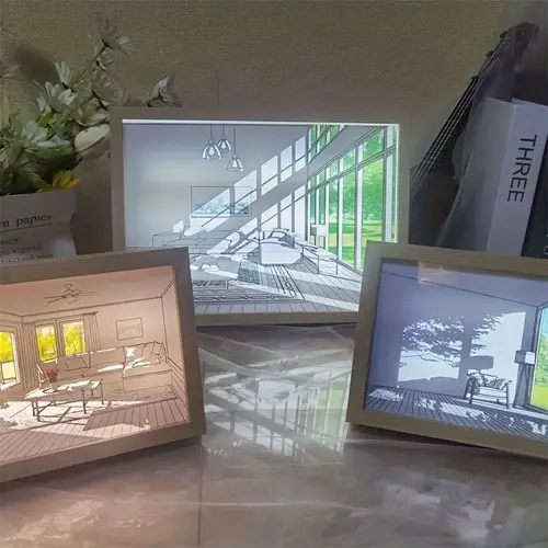 Luminous Painting Decoration The Art of LED Glowing Photo Frame,3 Color Lighting Acrylic Desktop  