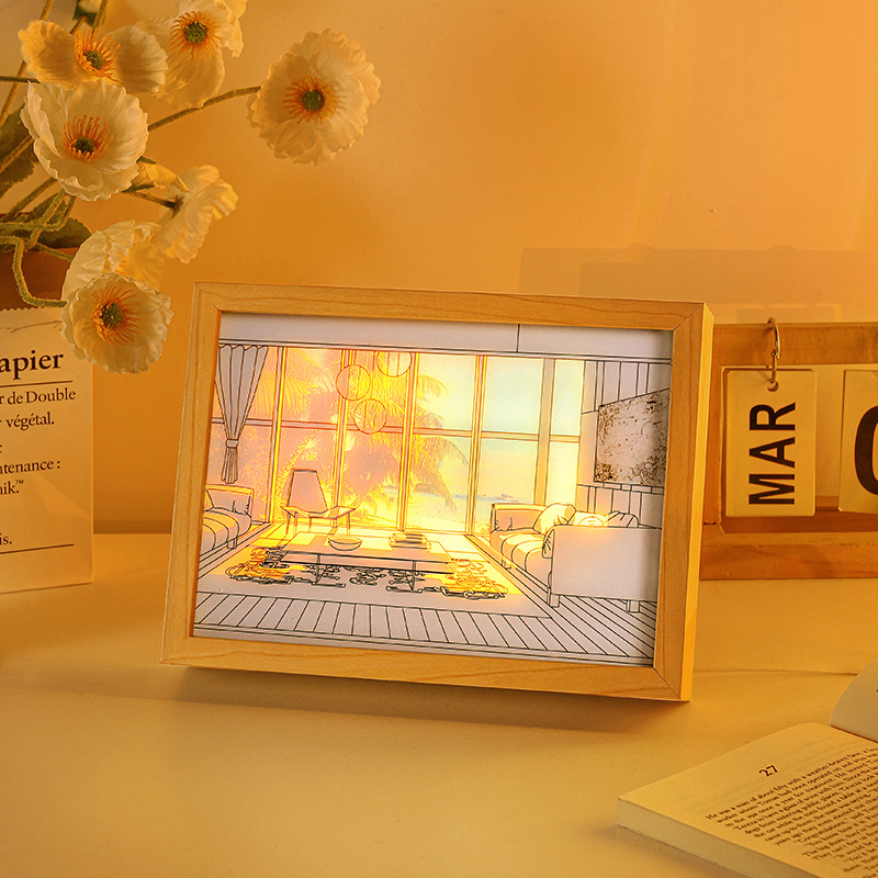 Luminous Painting Decoration The Art of LED Glowing Photo Frame,3 Color Lighting Acrylic Desktop  
