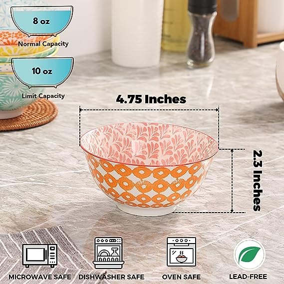 Ceramic Bowls, 10 Oz Small Bowls, Set of 8 Ice Cream Bowls, Dessert Bowls, Cereal Bowls for Salsa, Rice, Sauce, Side Dishes, Snack, Condiment, 4.75 Inch-Microwave Dishwasher Safe