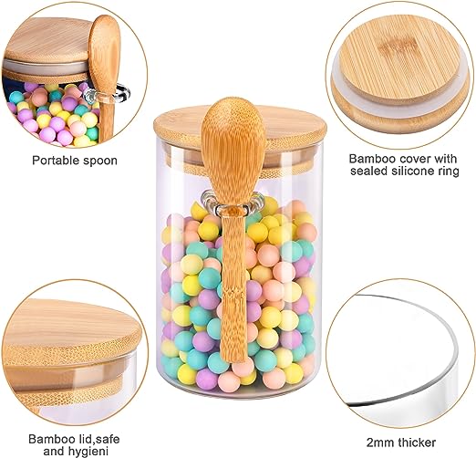 3-pack 18oz Airtight Glass Storage Canister with Wood Lid Spoon and Tray, Food Glass Jars ,Overnight Oats Containers with Lids,Decorative Kitchen Jars for Coffee Tea Sugar Spice,Salt Containers