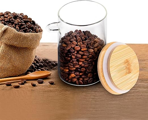 3-pack 18oz Airtight Glass Storage Canister with Wood Lid Spoon and Tray, Food Glass Jars ,Overnight Oats Containers with Lids,Decorative Kitchen Jars for Coffee Tea Sugar Spice,Salt Containers