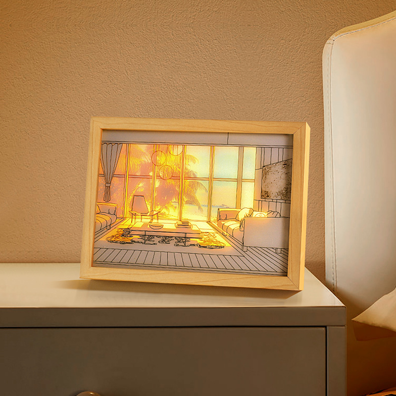 Luminous Painting Decoration The Art of LED Glowing Photo Frame,3 Color Lighting Acrylic Desktop  