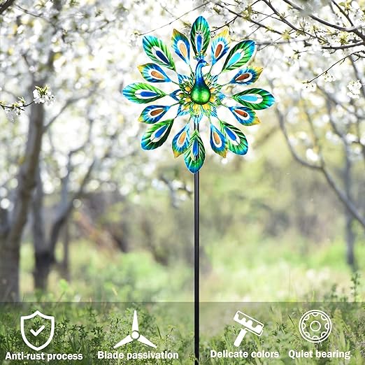 🦚Solar Peacock Wind Spinner with Color-changing LED lights🔥