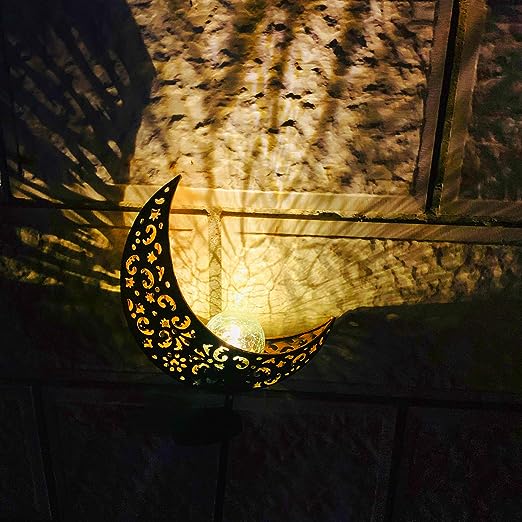 🌕 Garden Solar Lights Outdoor Moon Crackle Glass Globe 🌕 