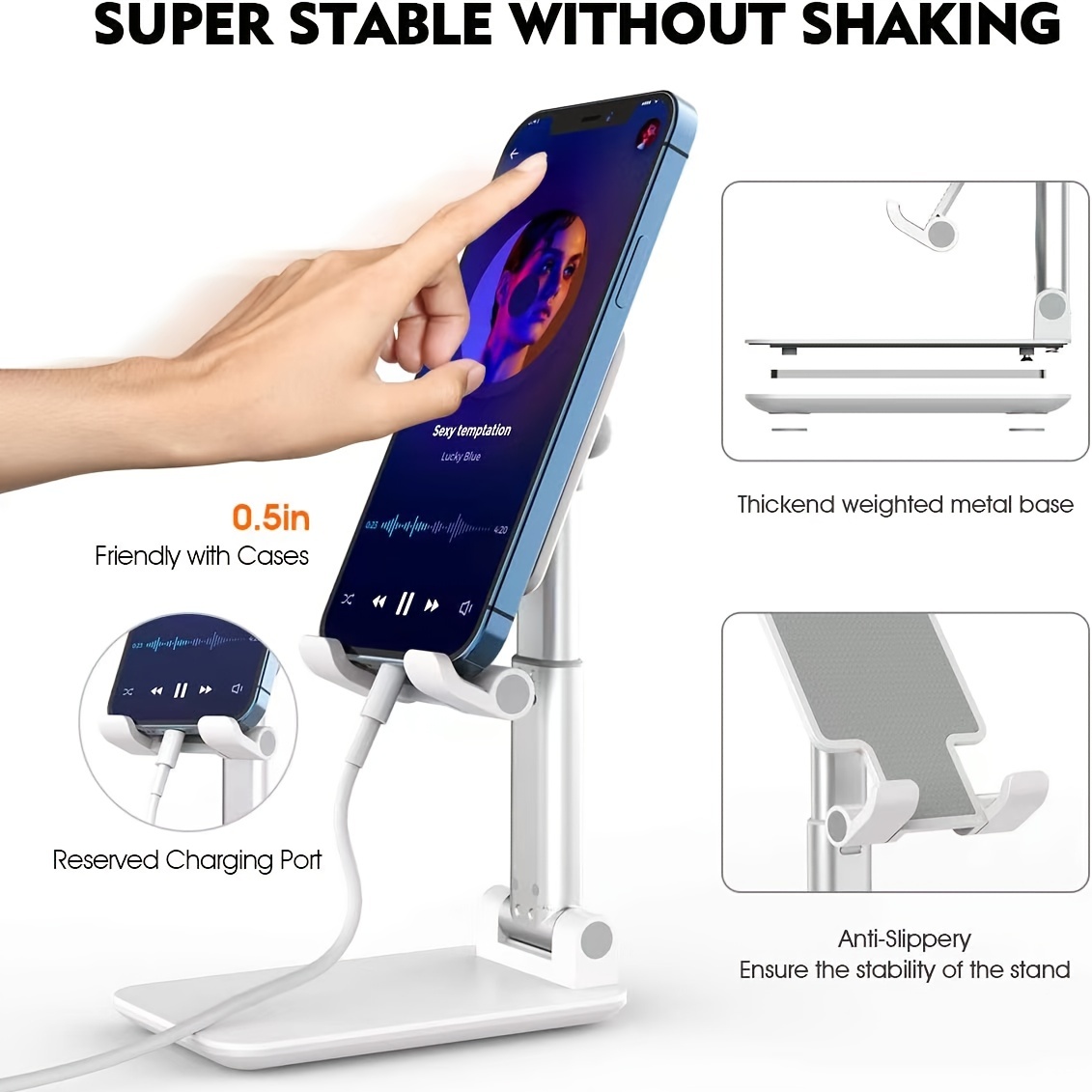 Foldable Mobile Phone Tablet Stand Holder, Angle Height Adjustable For Apple Android Smartphone E-Reader Tablet