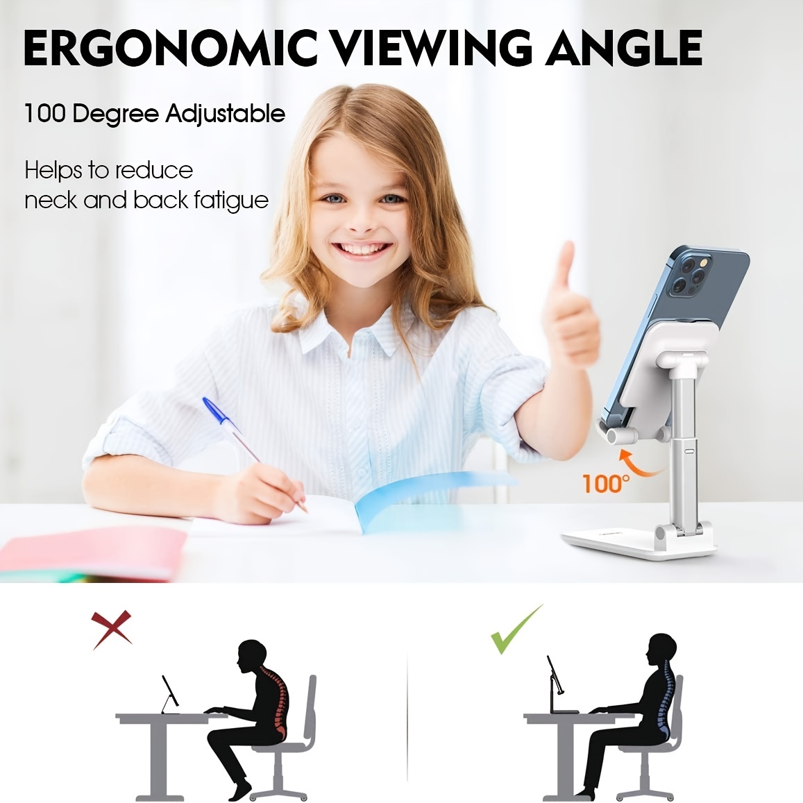 Foldable Mobile Phone Tablet Stand Holder, Angle Height Adjustable For Apple Android Smartphone E-Reader Tablet