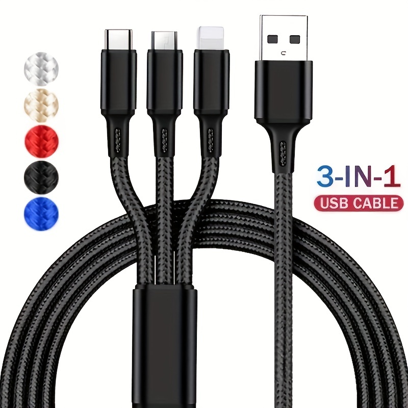 3 In 1 Fast Charging Cord Cable Charge For IPhone Android Micro USB Type C Charger Cable Multi Usb Port Multiple Usb Charging Cord