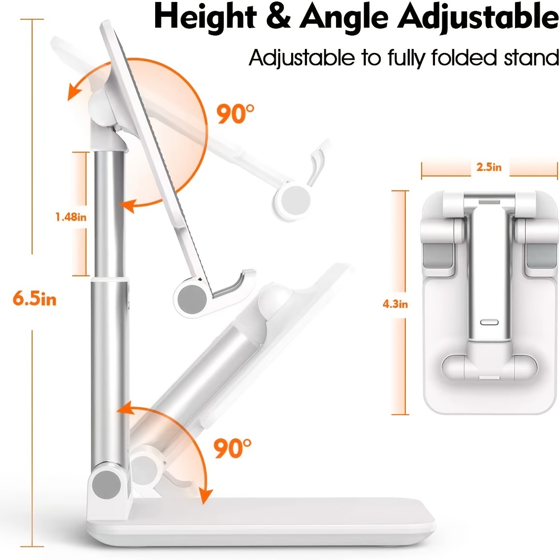 Foldable Mobile Phone Tablet Stand Holder, Angle Height Adjustable For Apple Android Smartphone E-Reader Tablet