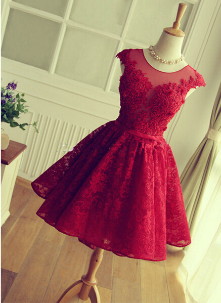 Delicate Red Lace AppliquesSexy Short Homecoming Dresses Mini with Cap Sleeve-newarrivaldress