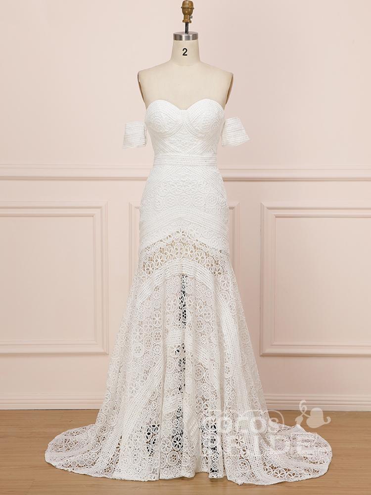 Elegant Sweetheart Lace Mermaid Boho Wedding Dresses Off Shoulder Simple Dress for Bide-newarrivaldress