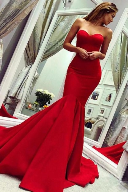 Red sweetheart mermaid prom dress with train-newarrivaldress