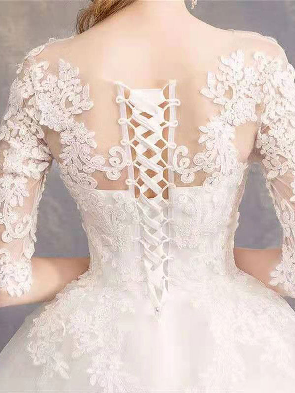 Wedding Dresses Eric White Jewel Neck Half-Sleeve Soft Tulle Lace Up Floor Length Bride Dresses-newarrivaldress