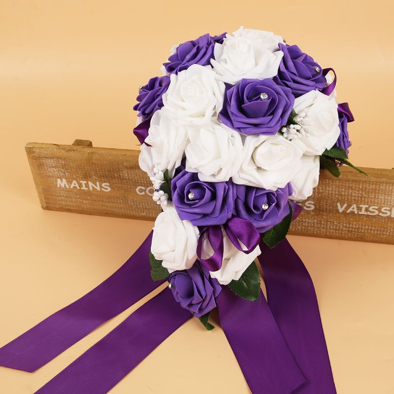 Colorful Silk Rose Wedding Bouquet with Ribbons-newarrivaldress