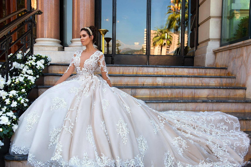 Princess Court Train Glamorous Lace Long Sleeve Wedding Dresses-newarrivaldress