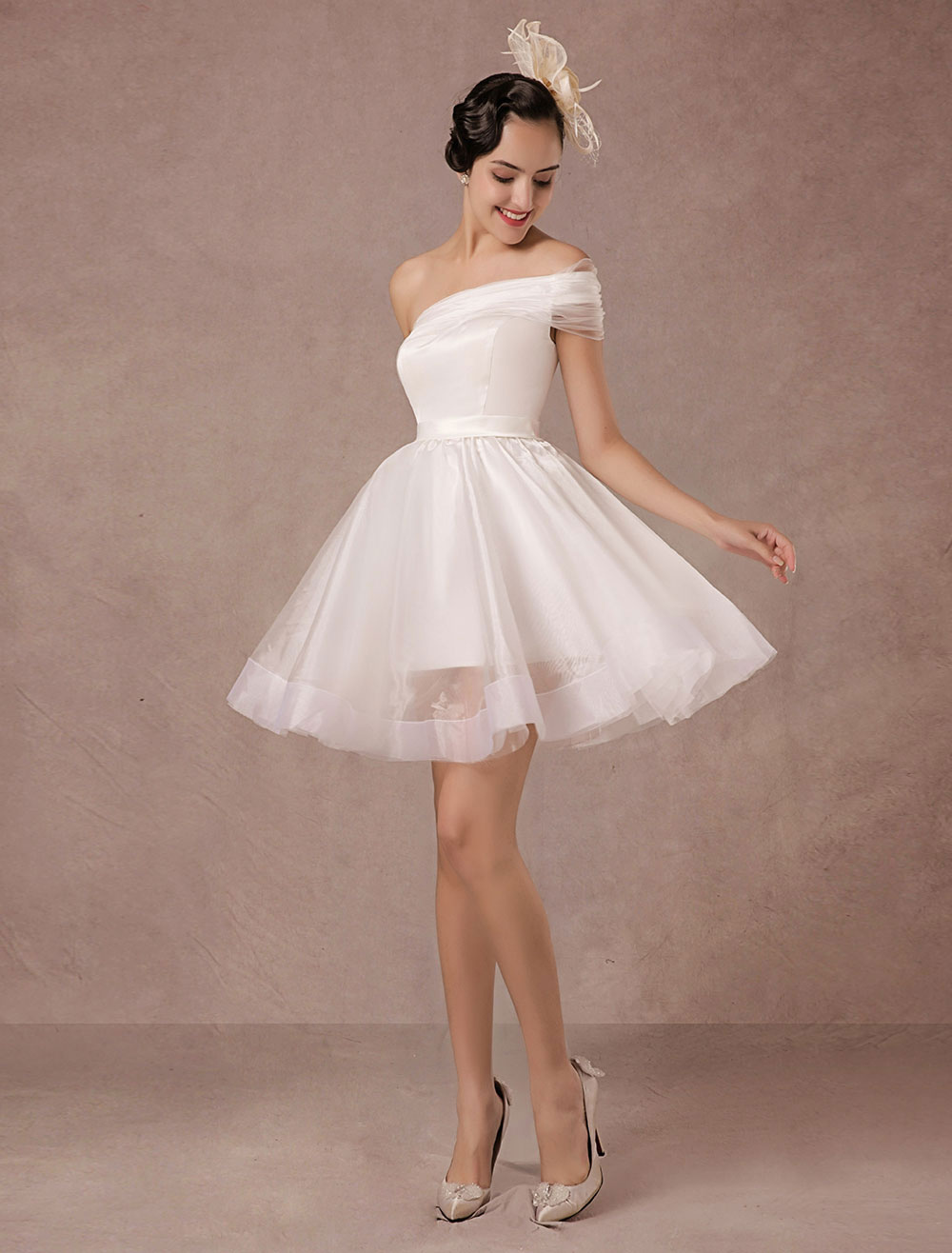 Short Wedding Dress Organza One-Shoulder A-Line Backless Satin Mini Summer Wedding Dresses 2021-newarrivaldress