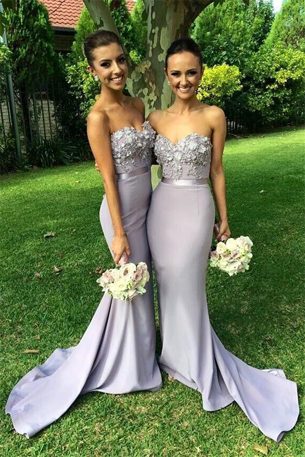 Elegant Lavender Sweetheart Lace Wedding Party Dresses Popular Custom Made Sash Long Bridesmaid Dress BO7784-newarrivaldress