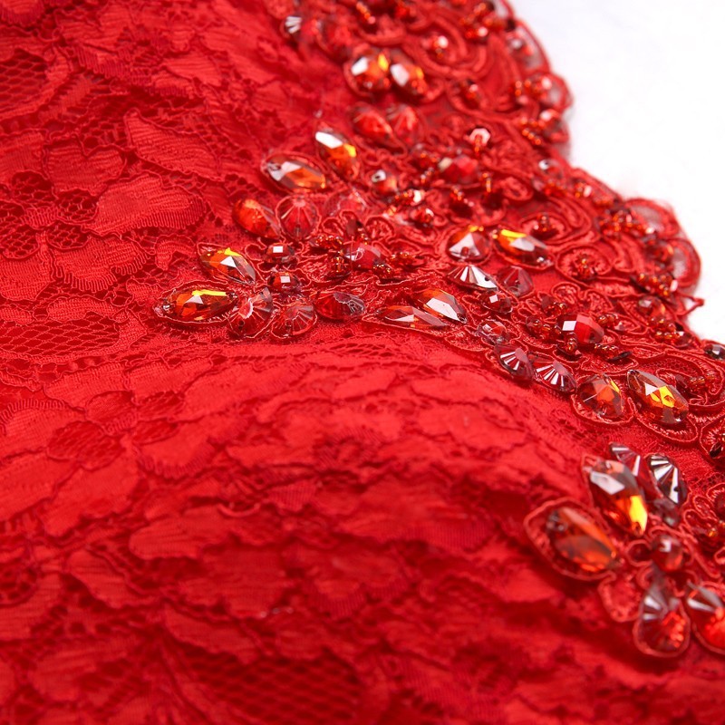 Crystal Beaded Red Mermaid Evening Dresses Off the Shoulder Prom Party Dress