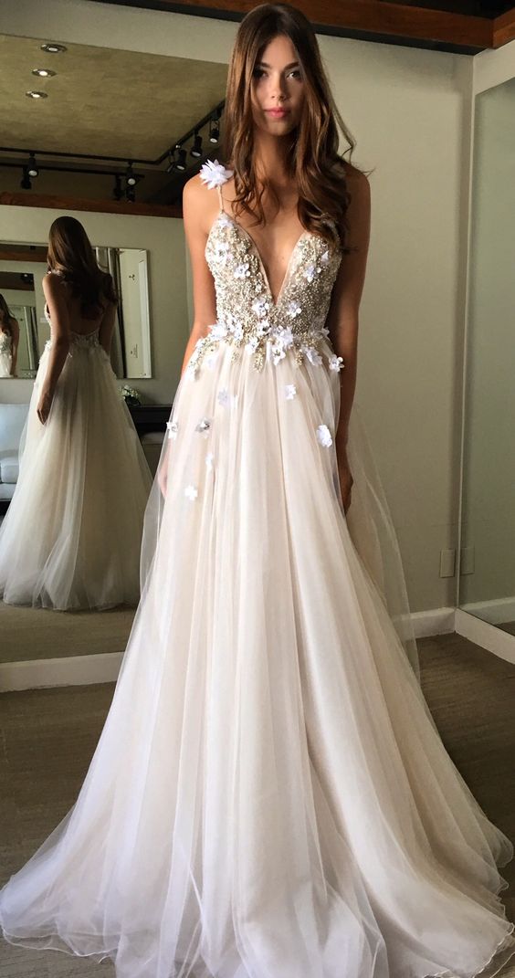 Glamorous Sleeveless Appliques A-line V-Neck Prom Dress | Delicate Pro newarrivaldress Glamorous Sleeveless Appliques A-line V-Neck Prom Dress | Delicate Pro newarrivaldress