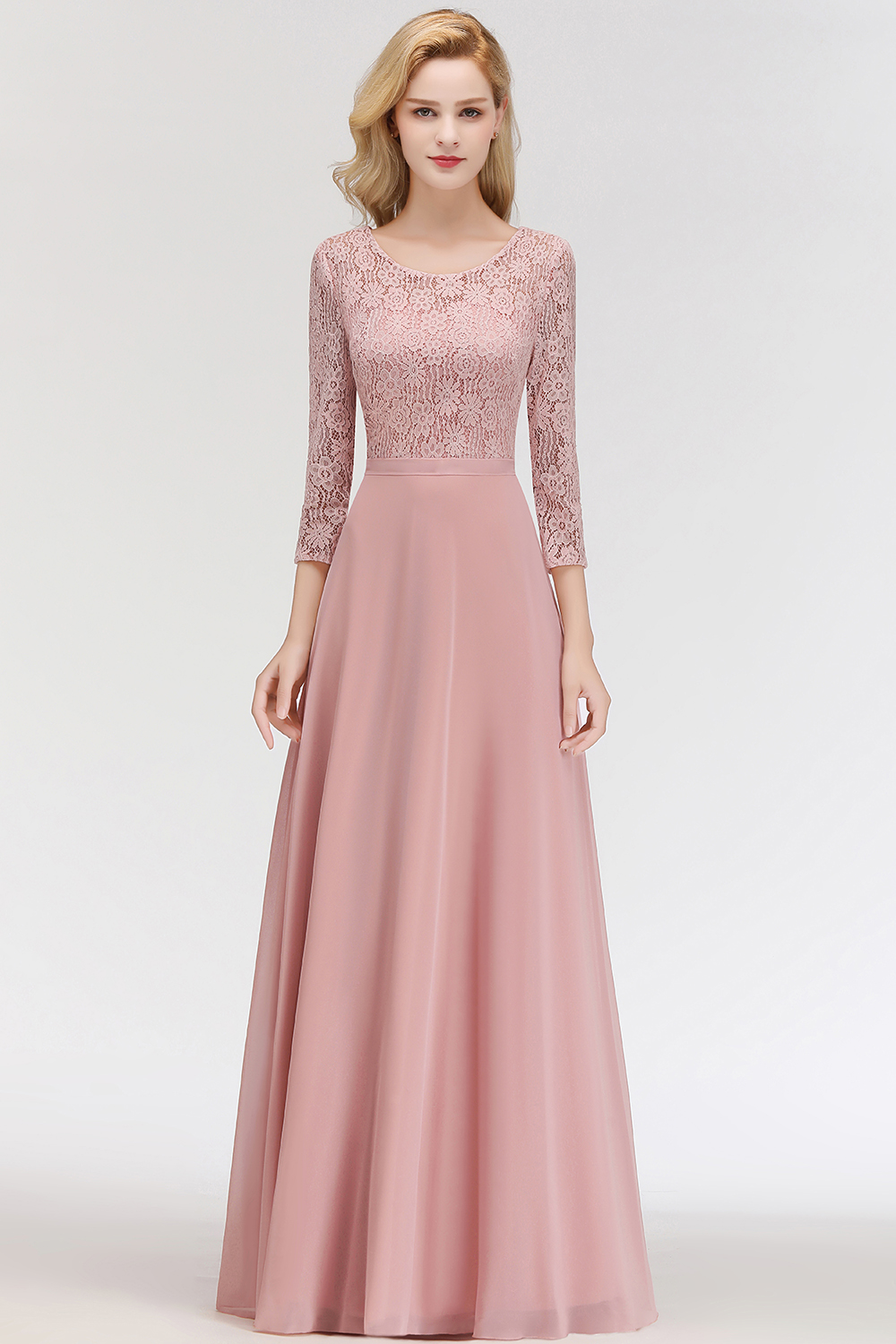 MARIAN | A-line Floor Length Lace Chiffon Bridesmaid Dresses with Sleeves-newarrivaldress