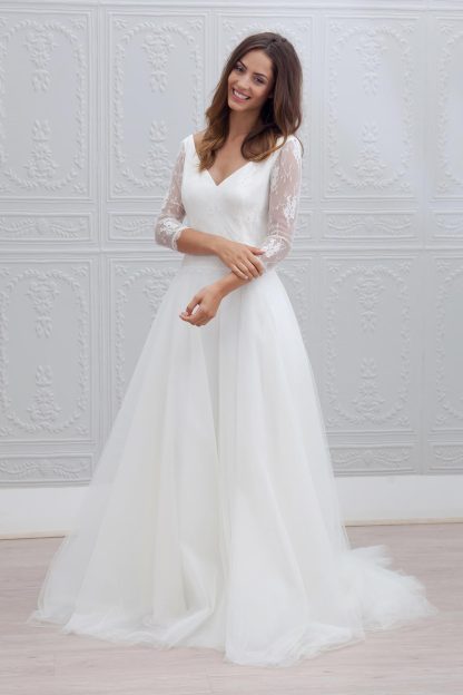 Sweep Train Simple Open Back V-neck A-line Wedding Dresses-newarrivaldress