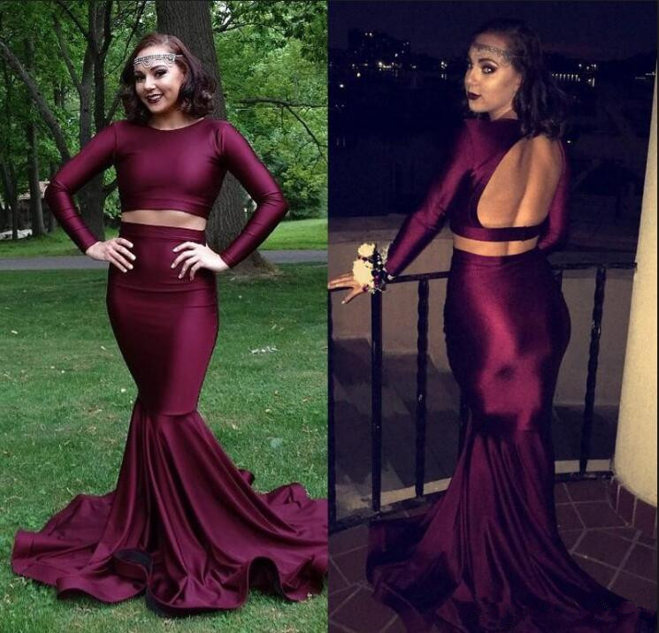 Burgundy two piece prom dress, long mermaid evening gowns BA8861-newarrivaldress