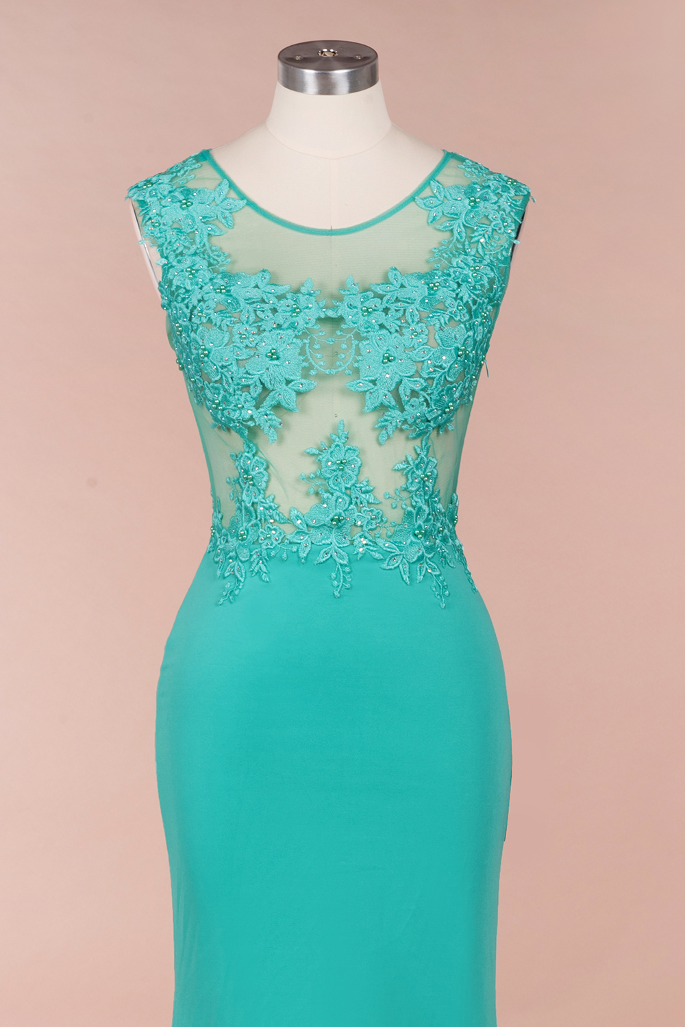 Chic Scoop neck Lace appliques Mermaid Prom Dress Floor Length Sleeveless Evening Gown-newarrivaldress