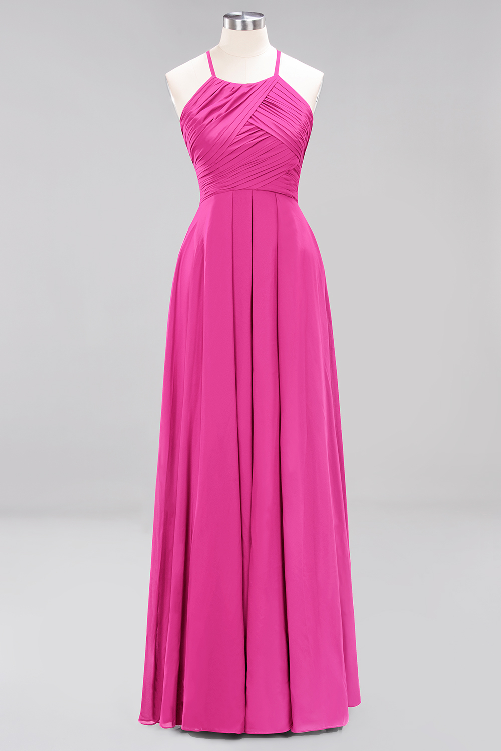 Halter Pleated Bridesmaid Dress Chiffon Sleeveless Floor Length Wedding Guest Dress-newarrivaldress