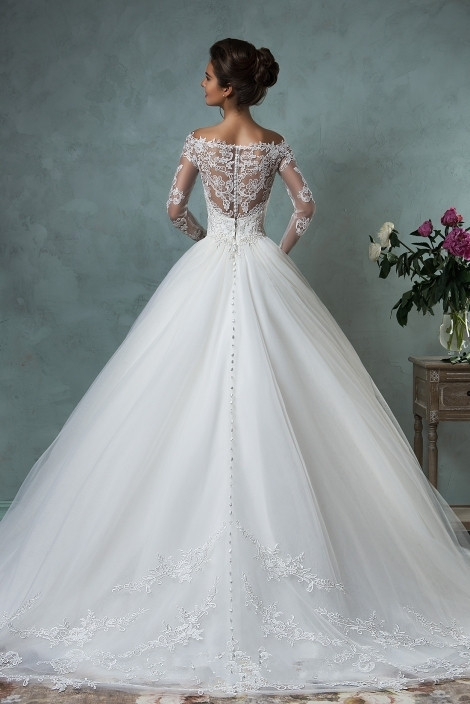 Lace Long Sleeves A-line Wedding Dresses Off-Shoulder Lace Applique Sheer Back Bridal Gowns-newarrivaldress