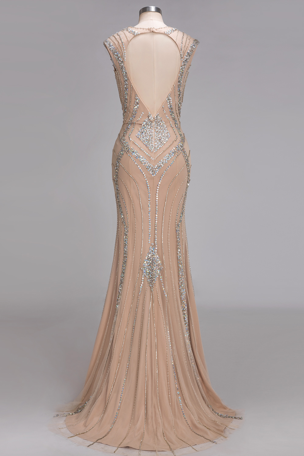 V-Neck Long Gorgeous Mermaid Crystal Sleeveless Beadings Prom Dress-newarrivaldress