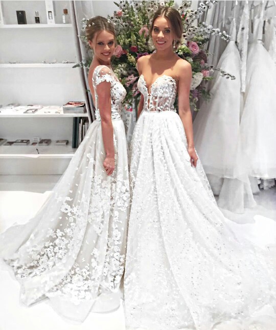 Overskirt Cap Sleeves Popular Illusion Appliques Open Back Lace Wedding Dresses-newarrivaldress