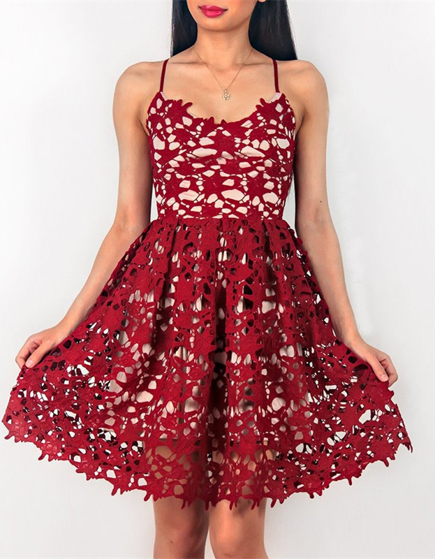 Delicate Lace Red Spaghetti Strap Homecoming Dress | Short A-line Party Gown-newarrivaldress