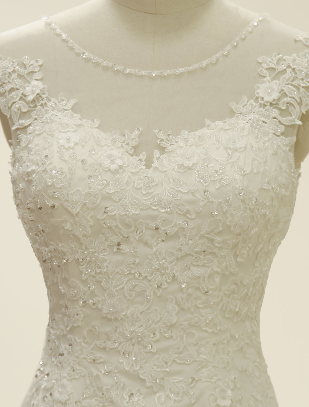 High Qulity Lace Mermaid Wedding Dress Illusion Chaple Train Ivory Beading Bridal Gown-newarrivaldress