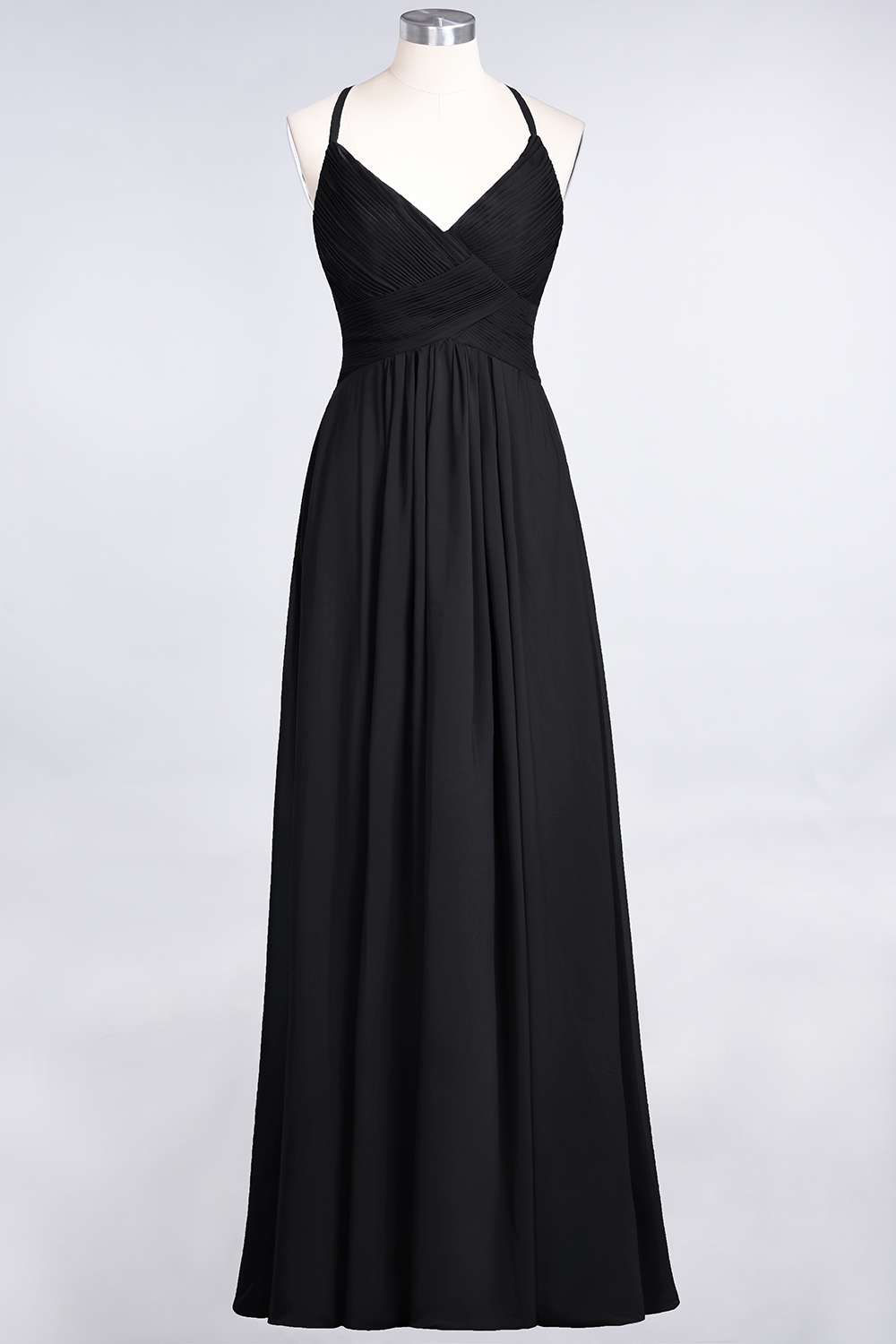 Elegant Princess Chiffon Spaghetti-Straps V-Neck Sleeveless Floor-Length Bridesmaid Dress with Ruffles-newarrivaldress