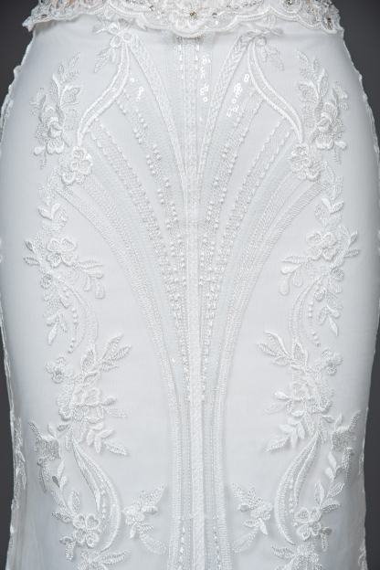 Charming Cap Sleeve Mermaid Wedding Dress White Tulle Lace Appliques with Detachable Sweep Train-newarrivaldress