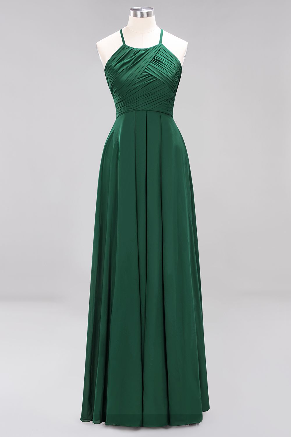 Halter Pleated Bridesmaid Dress Chiffon Sleeveless Floor Length Wedding Guest Dress-newarrivaldress