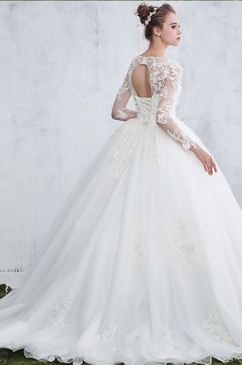 Gown Long Sleeve Ball New Arrival Lace Jewel Elegant Wedding Dresses-newarrivaldress