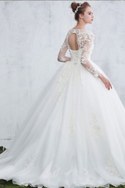 Gown Long Sleeve Ball New Arrival Lace Jewel Elegant Wedding Dresses-newarrivaldress