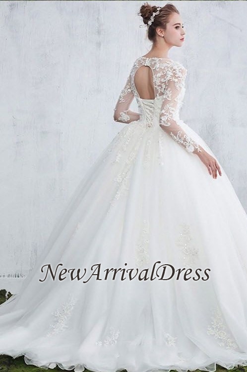 Gown Long Sleeve Ball New Arrival Lace Jewel Elegant Wedding Dresses-newarrivaldress
