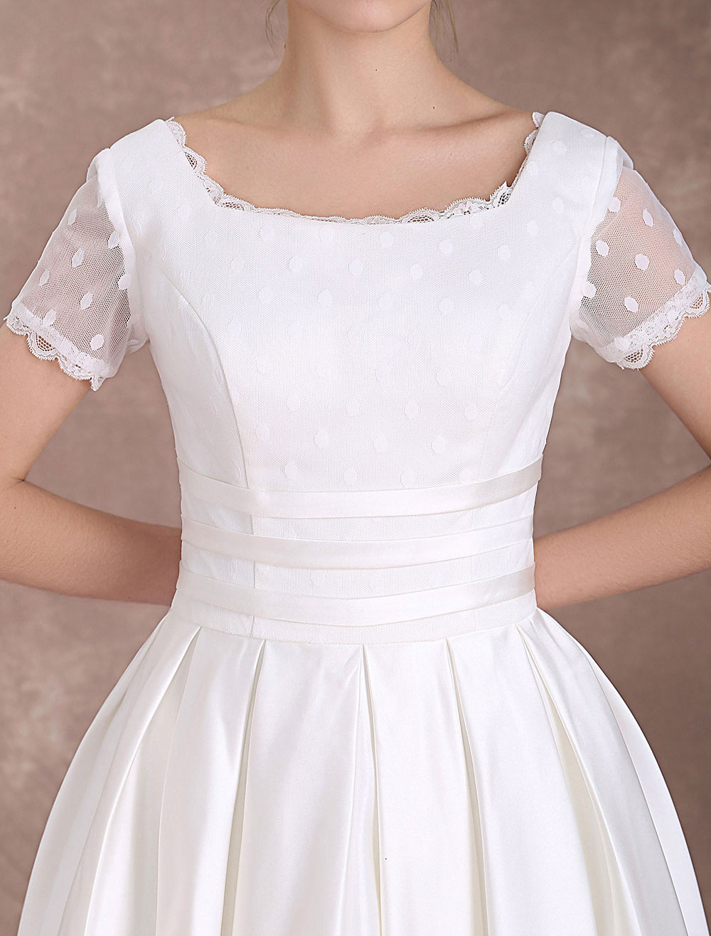 Vintage Wedding Dress Short Sleeve 1950'S Bridal Dress Backless Polka Dot Lace Trim Ivory Wedding Reception Dress Exclusive-newarrivaldress
