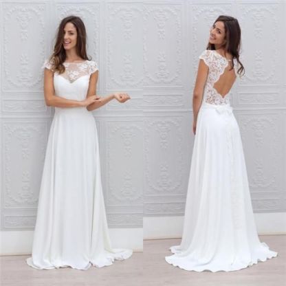 Beautiful Simple Short Sleeve Elegant A-Line Sweep Train Open Back White Wedding Dresses-newarrivaldress